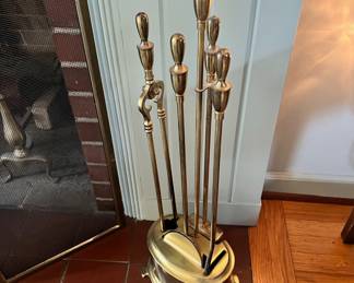 19th Century Brass Fireplace Set