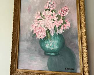 Oil Painting of Bouquet in Vase by R. Ramage