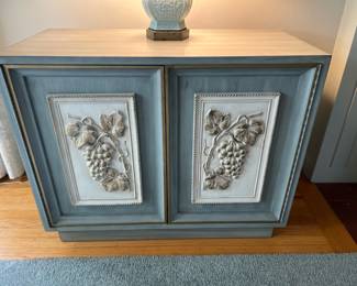 Light Blue Distressed Cabinet/Sideboard with Grape Motif 