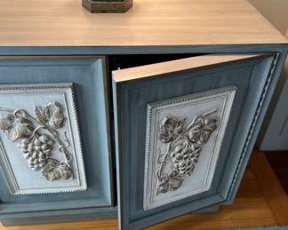 Light Blue Distressed Cabinet/Sideboard with Grape Motif 
