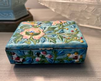 Asian Brass and Enamel Trinket Box with Floral/Bird Design