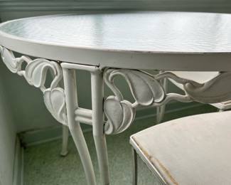 Glass Top White Wrought Iron Bistro Table and Chairs