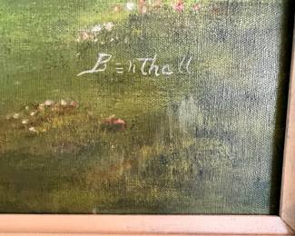 Oil Painting of Doves by the Water - Signed Ben Thall
