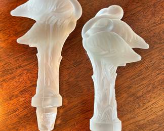 Pair of Flamingo Frosted Glass Bottle Stoppers