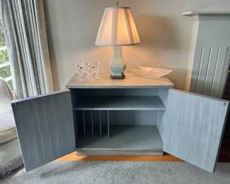 Light Blue Distressed Cabinet/Sideboard with Grape Motif 
