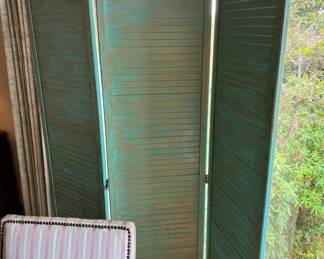 Distressed Turquoise Folding Room Divider