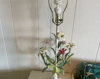 Italian Hand Painted Tole Floral Lamp