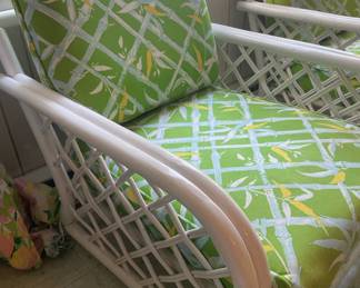 Pair of Lattice Rattan Chairs and Table