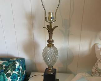 Mid Century Crystal and Bronze Tone Lamp