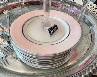 Set of 6 Kokesh M Mononogramed Cranberry Wine Glasses