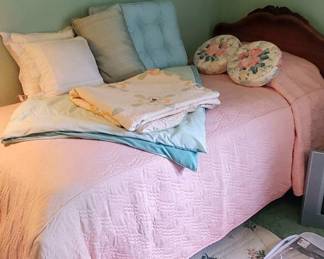 Twin Bed, Twin Size Pink Comforter, Assortment of Throw Pillows