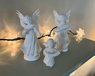 3 Porcelain Angels Playing Instruments