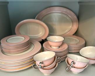 Pink and White China Dinnerware Set with "35" Marking
