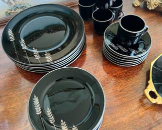 Black China Dinnerware Set with Wheat Design 