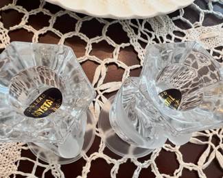 Set of Two Crystal Swan Candle Holders