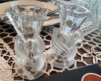Set of Two Crystal Swan Candle Holders
