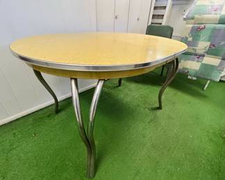 1950's Retro Yellow Formica Chrome Kitchen Table
