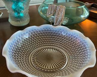 Clear/Milk Glass Hobnail Bowl