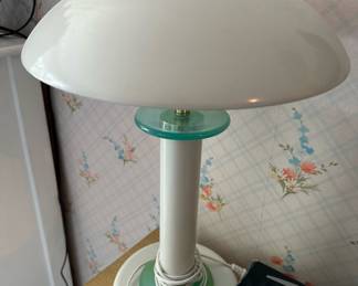White Aluminum Table Lamp with Green Acrylic 