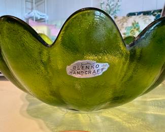  Blenko Green Glass Lotus Bowl