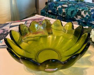  Blenko Green Glass Lotus Bowl