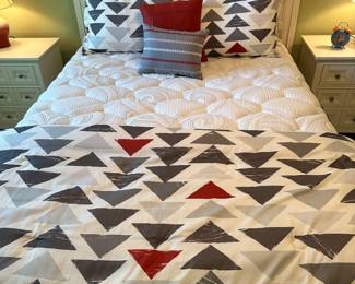 White queen size bed frame, and two nightstands