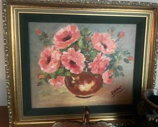 Framed & Matted Pink Poppy Bouquet Oil Painting by Berlant