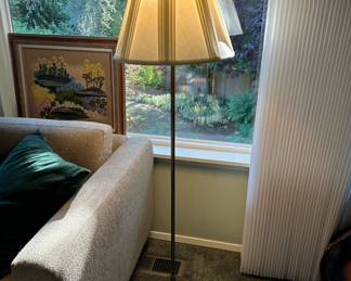 Framed Floral Design Needlepoint, Floor Lamp with Shade