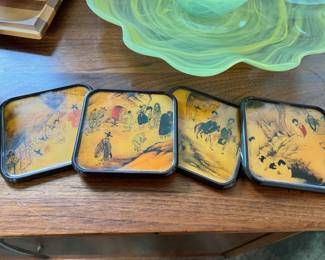 Set of 4 Lacquer Asian Design Coasters