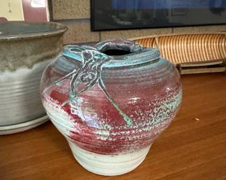 Signed and Dated Red/Turquoise/White Vase