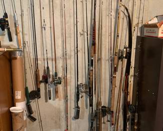 Rods, some with reels.