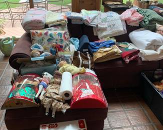 Vintage toys, quilts, afghans, linens.