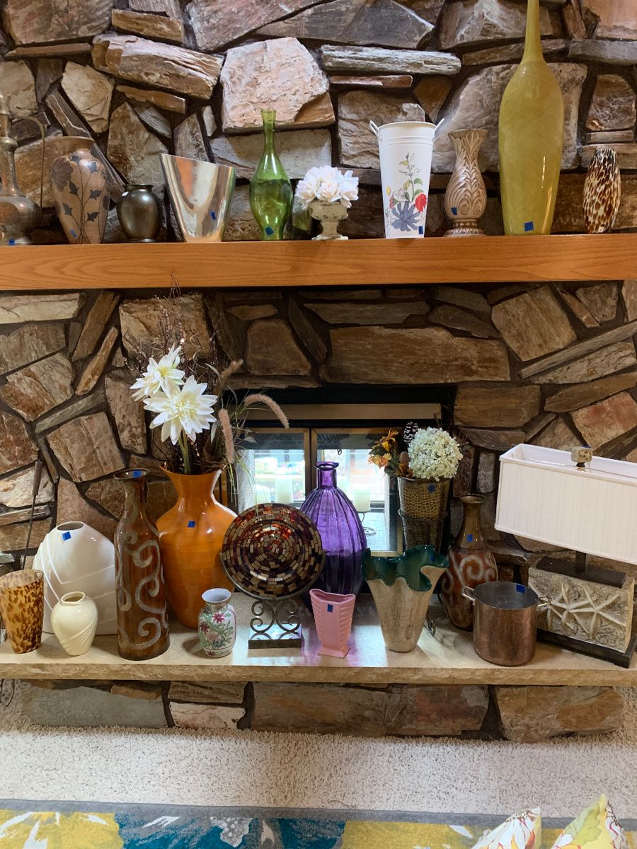 Numerous, well-priced contemporary vases. Glass, ceramic, metal.