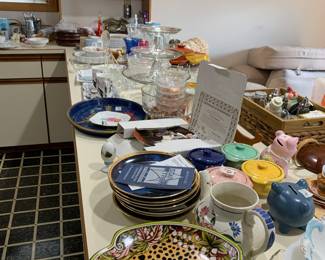 Vintage glassware and ceramics including Shawnee, Disney, S&P, swung glass vase.