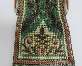 Enameled purse, also several Whiting Davis gold mesh bags