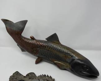 Raku Pottery Fish - Salmon - Sculpin Signed L. Hall