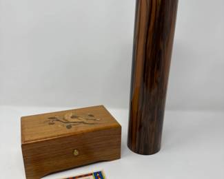 Handcrafted Wood Swiss Cylinder Music Box & Peach Reynolds Kaleidoscope