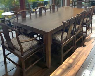 Professionally Blackened Solid Teak Asian Yoke Back Chairs & Dining Table