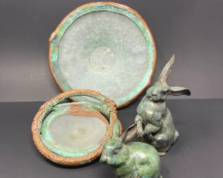 Unique Decor Bowls and Cast Iron Bunnies