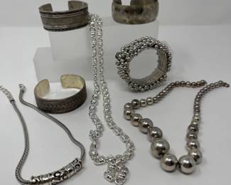 Sterling Cuff and Other Silver Toned Jewelry