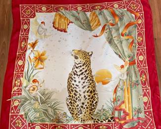 Salvador Ferragamo Leopard & Fairy Silk Scarf (Circa 1990's)