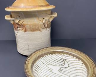 John Dunlap Pottery Bowl - Signed Pottery Canister w/ Repair