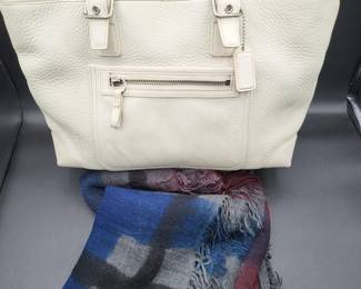 Coach Hampton Leather Handbag Cream & Cashmere Shawl Scarf