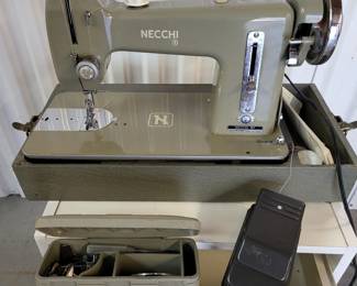 Vintage Industrial Necchi BF Sewing Machine in Carry Case, Italy