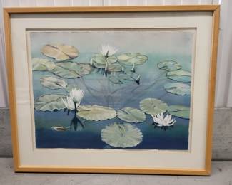 Large Wood Framed Lilypad Original Watercolor