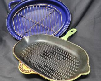 Vintage Blue & Green Enameled Cast Iron Pans - Le Creuset