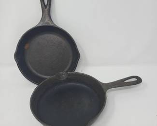 Two Vintage Cast Iron 6" Egg Fry Pan - Griswold, Lodge USA
