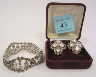 KRAMER RHINESTONE CLIP ON EARRINGS, AND BRACELET