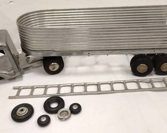 SMITH MILLER SMITTY TOYS TRUCK AND TRAILER. MISSING FRONT TIRES AND AXEL 