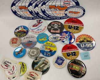 SEAFAIR HYDROPLANE AND SEAFAIR PINS, TRI-CITIES WORLD CHAMPIONSHIP STICKERS